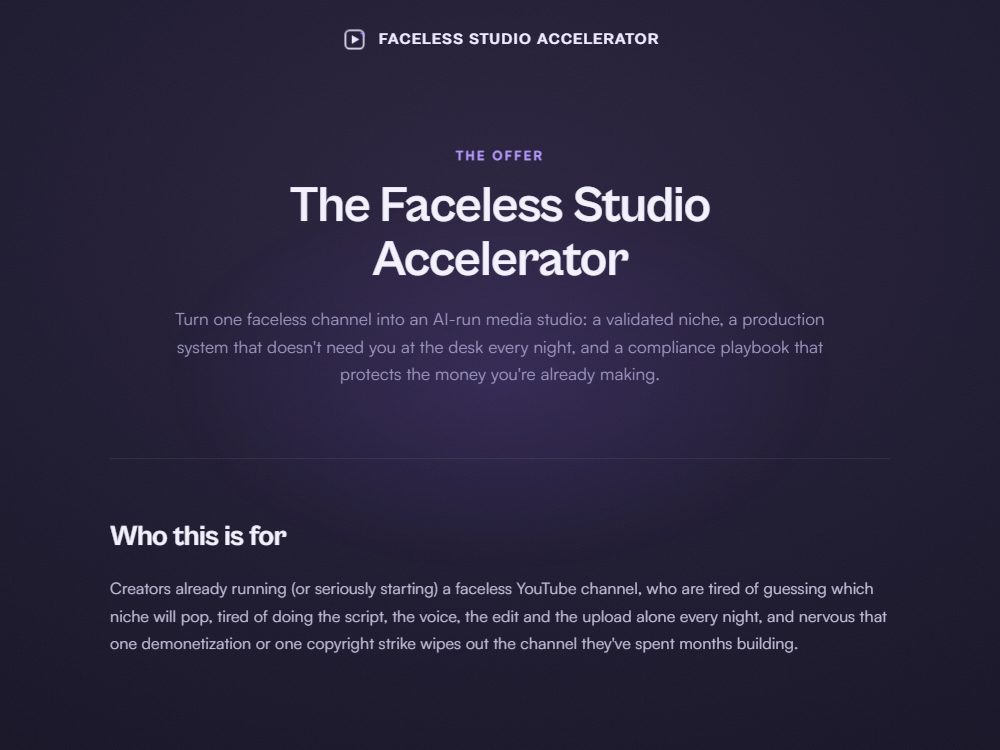 The Faceless Studio Accelerator preview